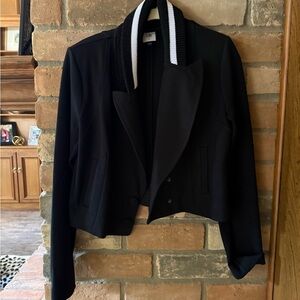 CAbi Black Tie Blazer with Striped Collar